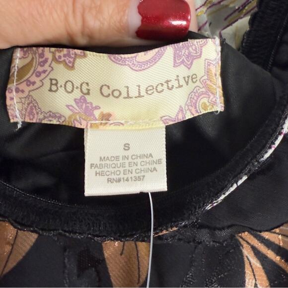 Band Of Gypsies BOG RHO Floral Slip Midi Skirt Black Cream Pull On Size S NEW - Picture 9 of 12